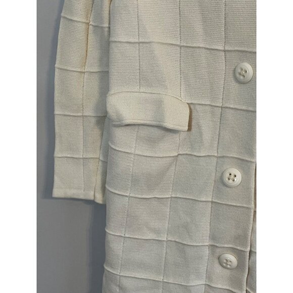 Vintage Wool Jacket M Cream LeRoy Knit Sweater Retro Neutral Minimalist Preppy - Picture 8 of 13